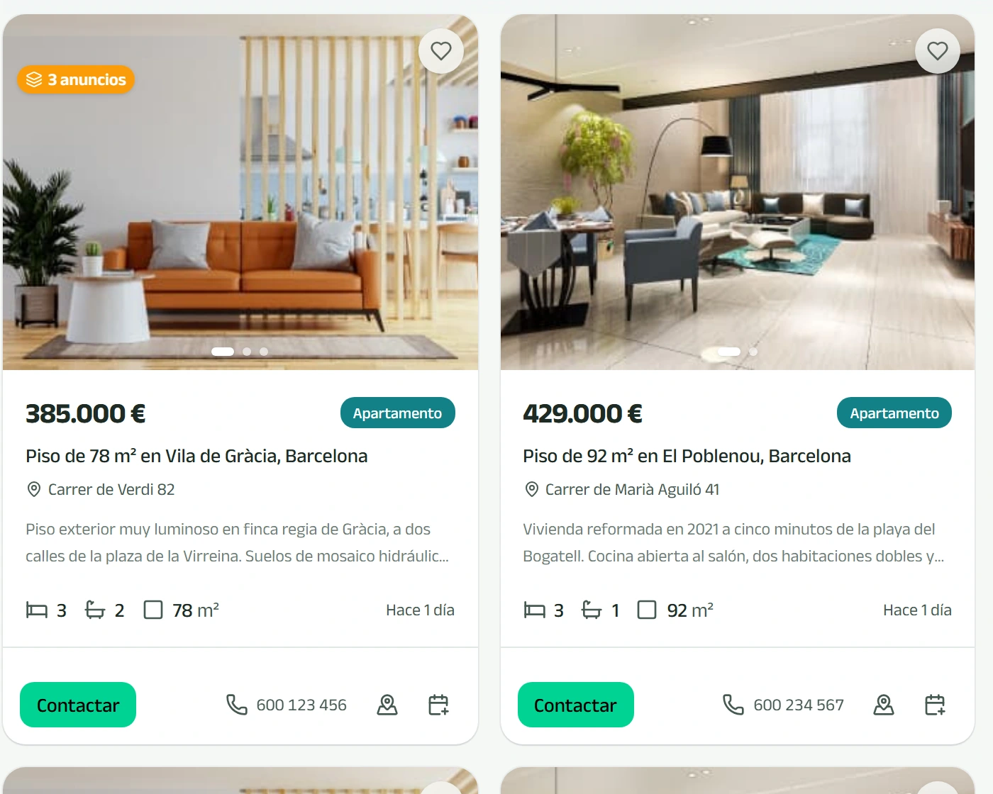 Listado del buscador con los anuncios de particular del día